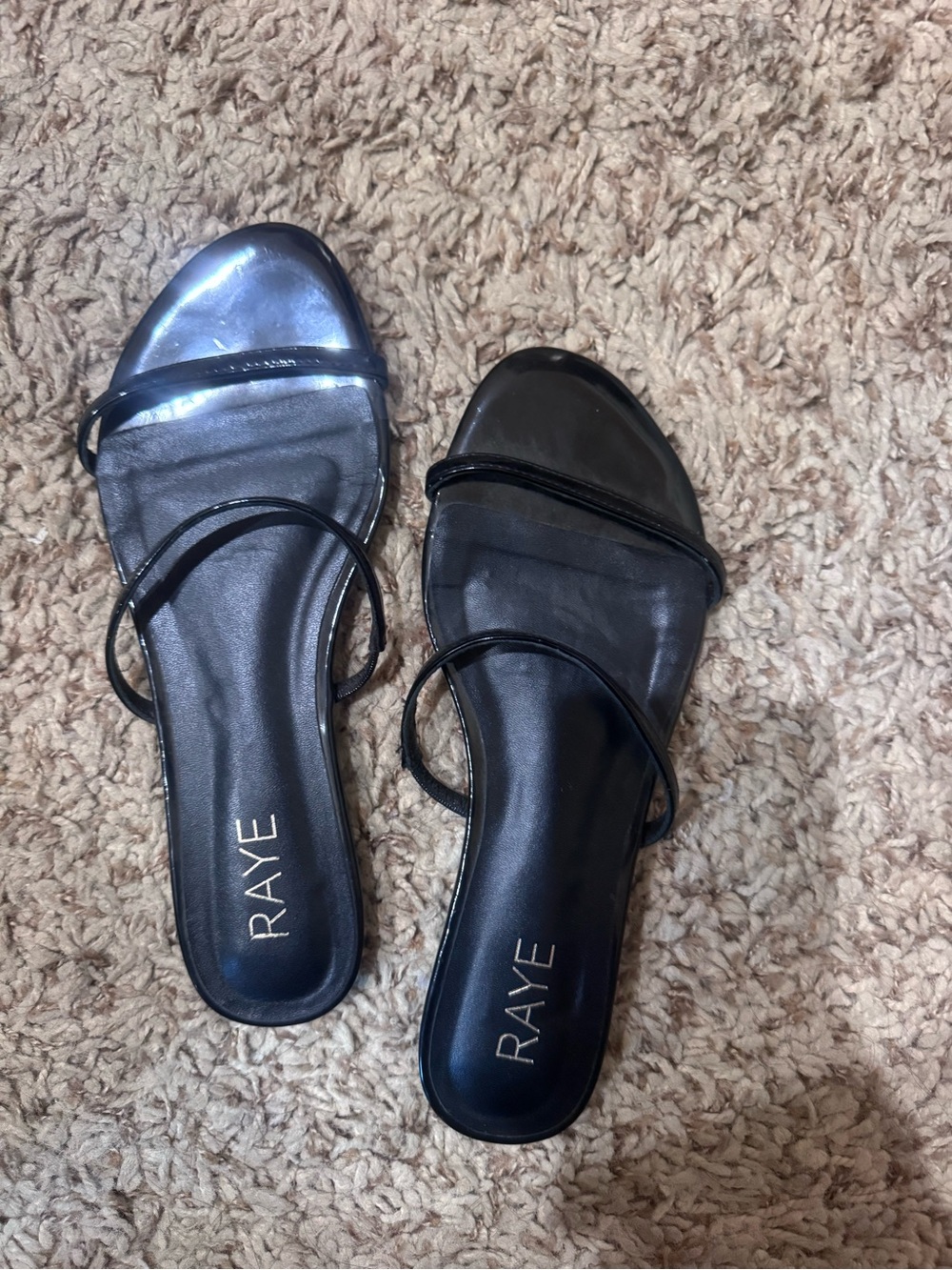 RAYE Black Minimal Strappy Slide Mules